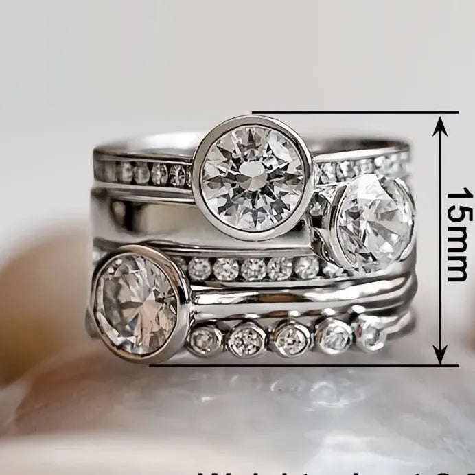 Silver Women's Geometric Cubic Zirconia Wedding Band Ring for Party