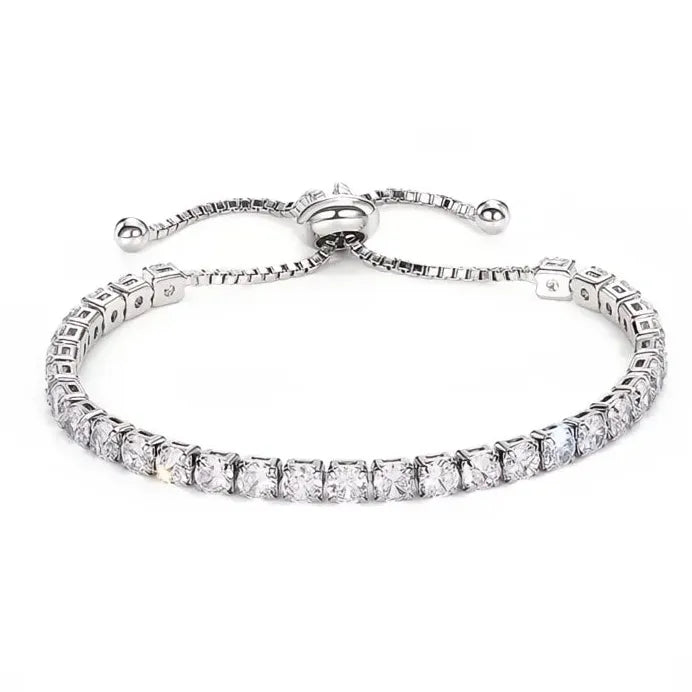 Adjustable Women's Geometric Tennis Bracelet with Round & Square CZ Stones
