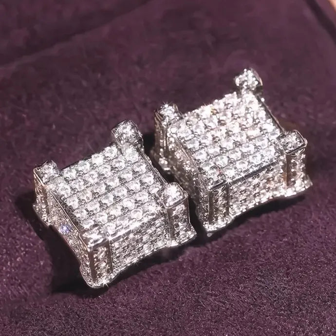 Geometric Cubic Zirconia Stud Earrings for Women Gold Silver Jewelry Party