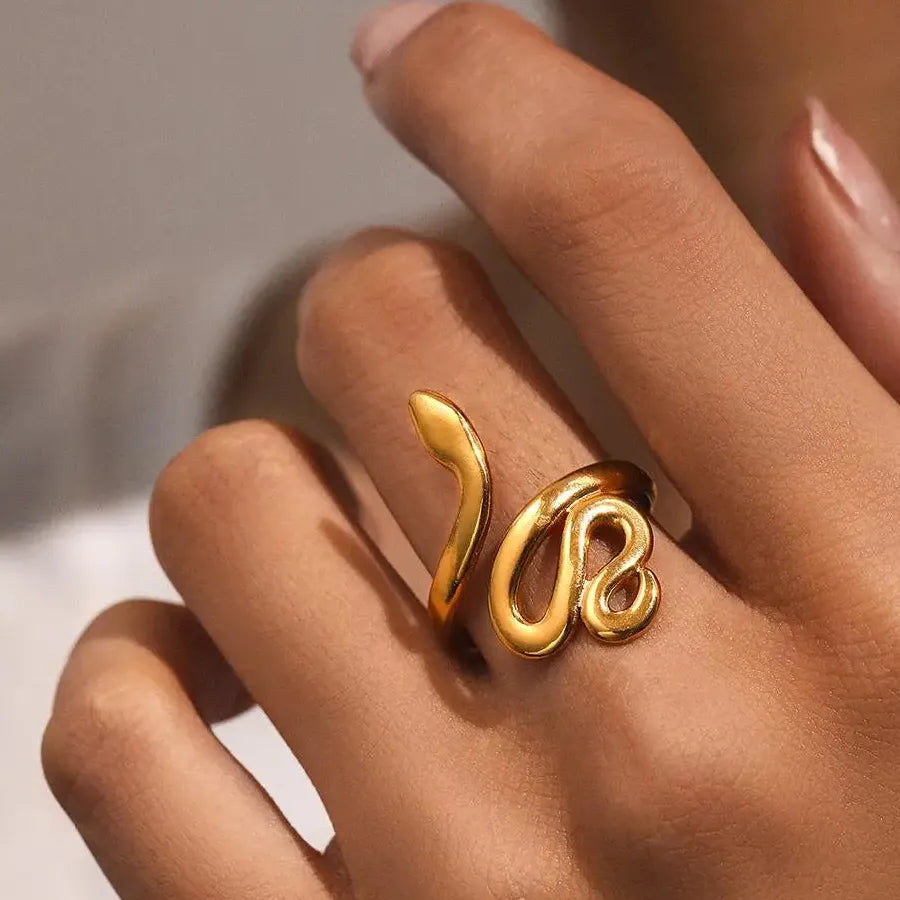 Adjustable Gold Stainless Steel Snake Rings Waterproof Punk Couple Jewelry