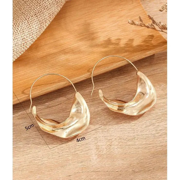 Metal Pleated Geometric Drop Earrings Retro Gold Zinc Alloy Women’s Jewelry