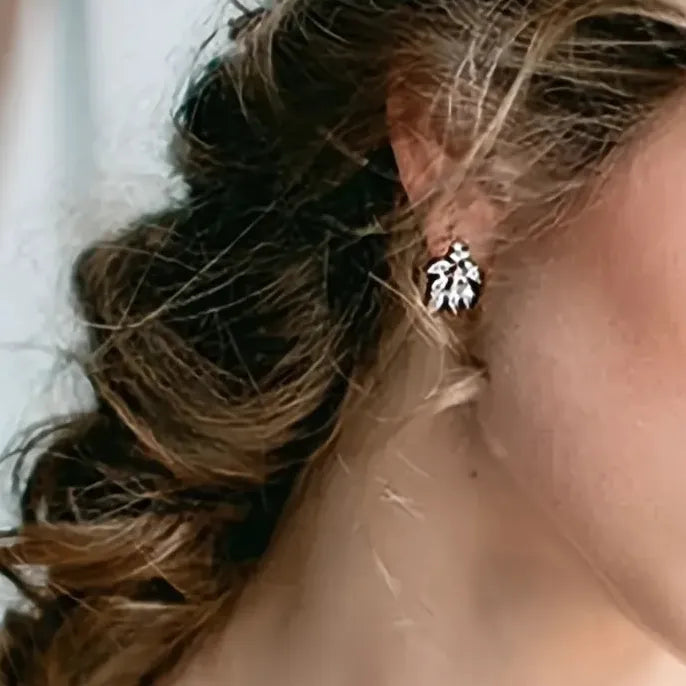 Delicate Leaf Shaped Cubic Zirconia Stud Earrings for Women Silver Color Bridal Wedding Jewelry