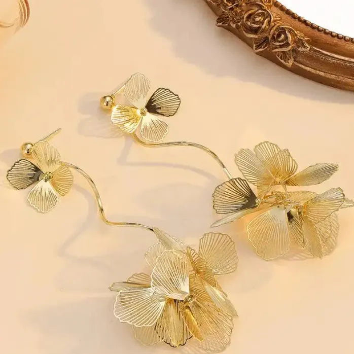 Vintage Gold Big Flower Drop Earrings for Women Tassel Jewelry Gifts