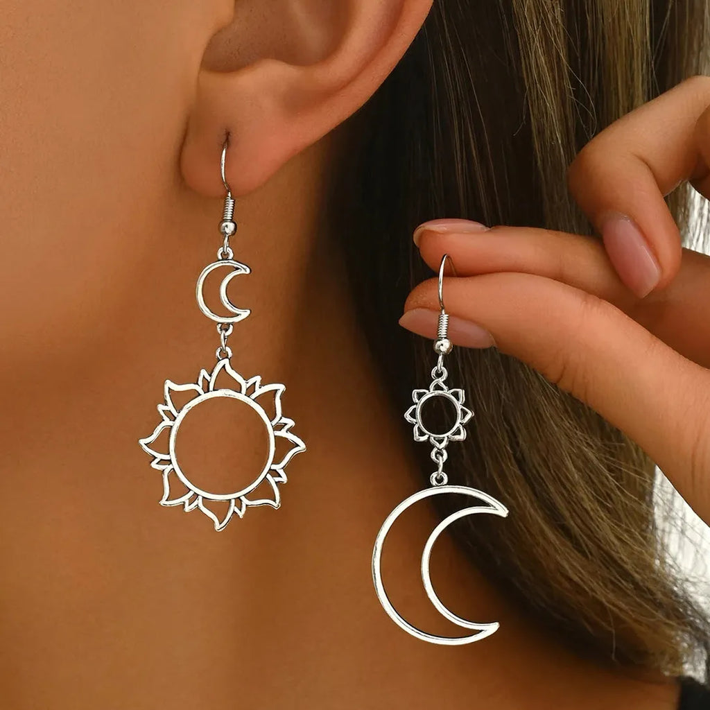 Bohemian Sun Moon Hollow Out Zinc Alloy Pendant Earrings for Women Gift