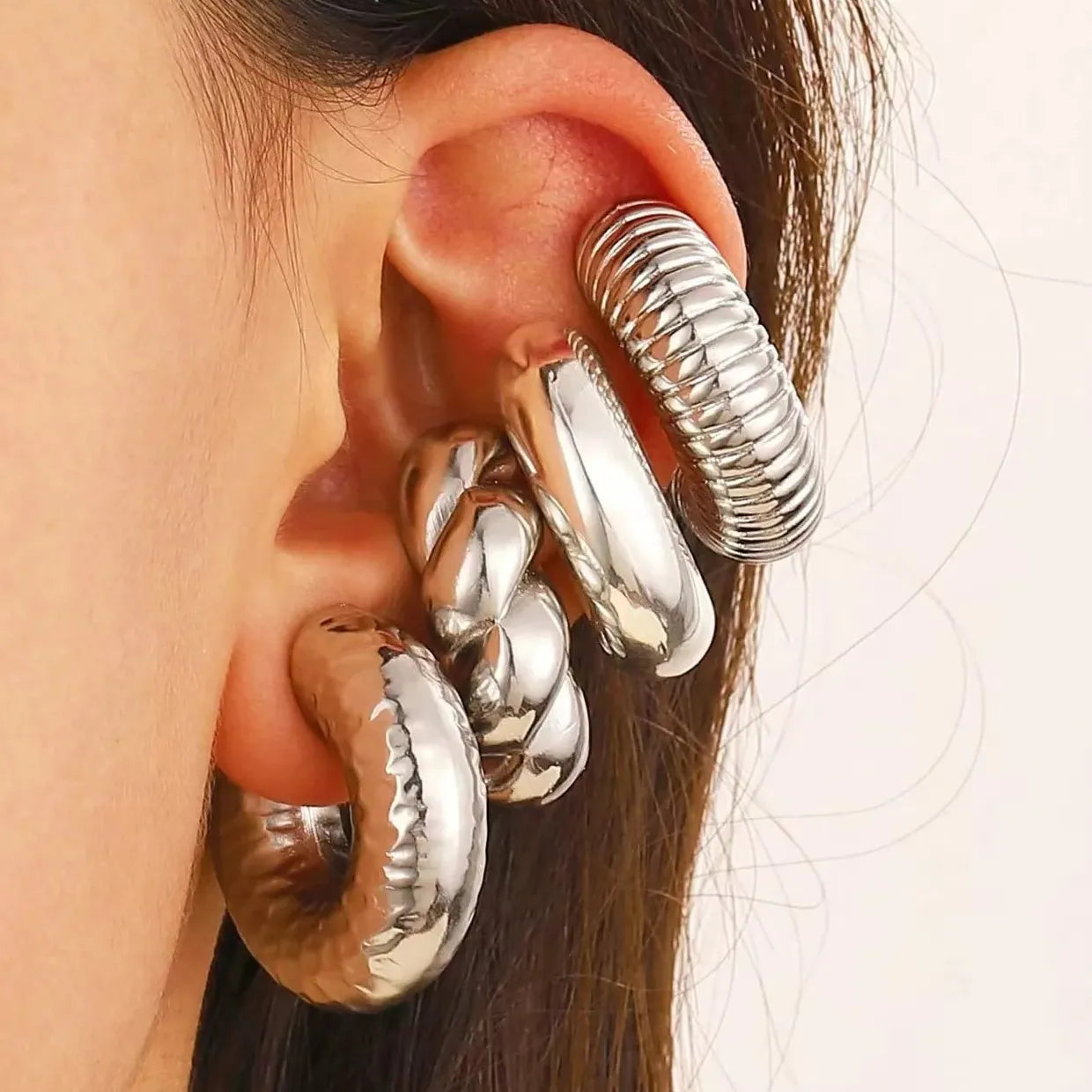 4Pc Vintage Geometric Zinc Alloy Clip-On C Shape Ear Cuff Earrings Women
