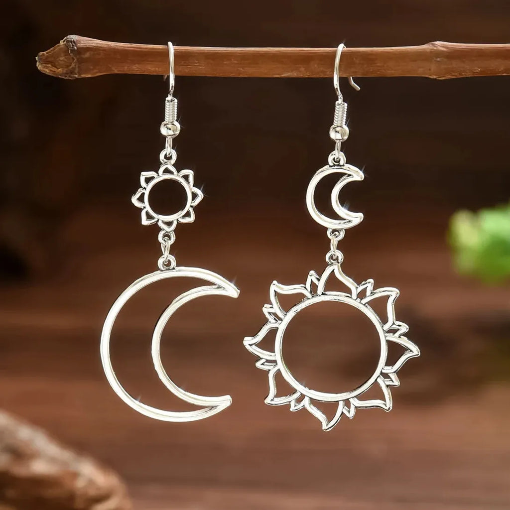 Bohemian Sun Moon Hollow Out Zinc Alloy Pendant Earrings for Women Gift