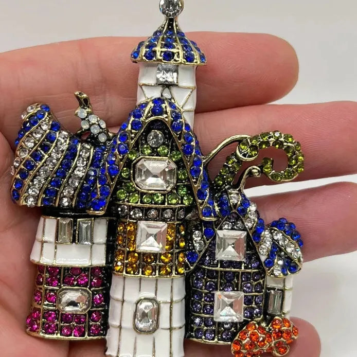 Vintage Geometric Fairy Tale Castle Brooch Retro Gift for Women