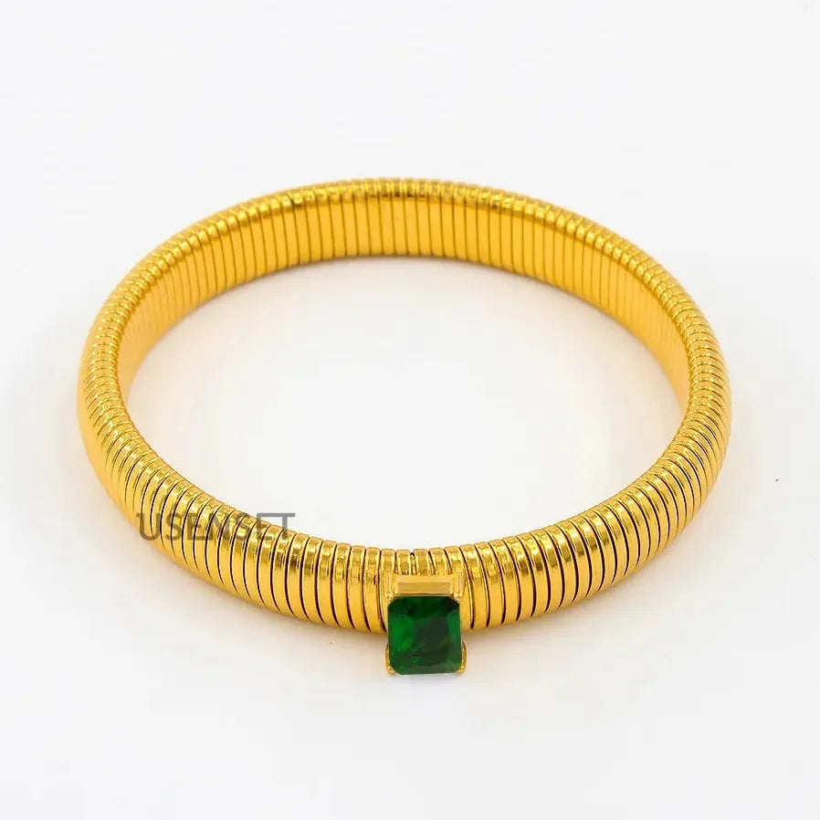 Hip Hop 18K Gold Plated Stainless Steel Wide Cuff Bracelet Crystal Bangle Jewelry