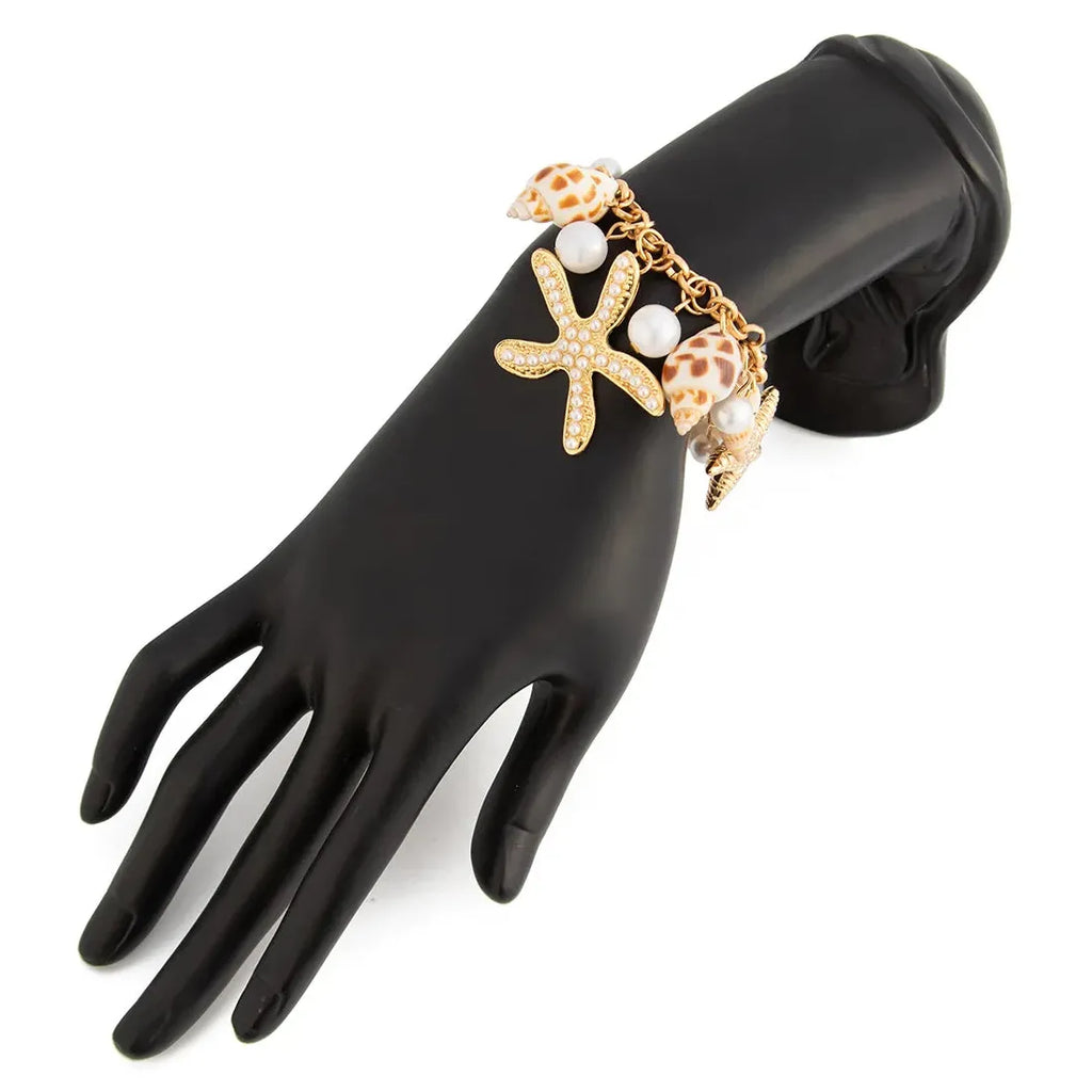 Handmade 18k Gold Plated Starfish Shell Pearl Bracelet Boho Beach Jewelry Charm