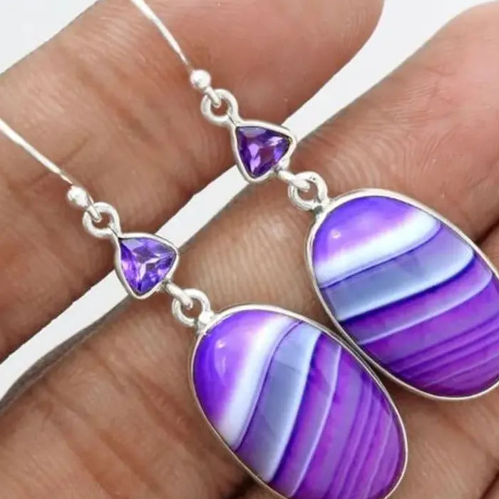 Boho Ethnic Oval Purple Synthetic Gem Zinc Alloy Dangle Earrings for Women