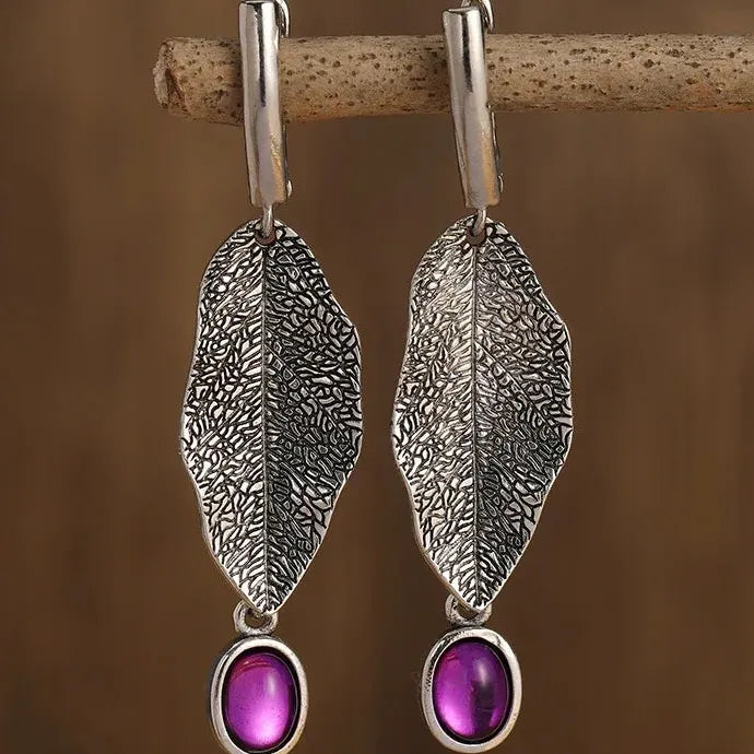 Vintage Bohemian Purple Crystal Drop Pendant Earrings for Women Jewelry Gift