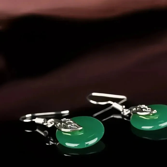 Green Stone Leaf Drop Earrings with Safety Buckle Elegant Gift for Women