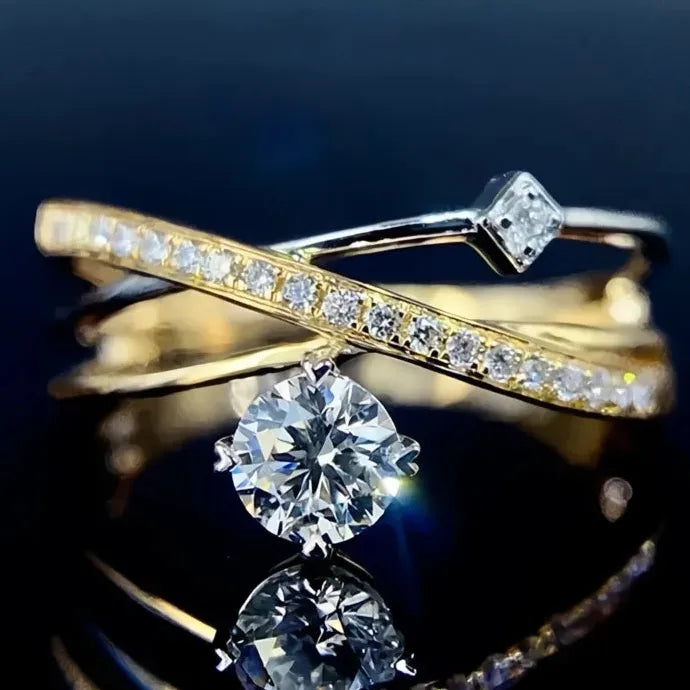 Irregular Cross Brass Ring with Sparkling Cubic Zirconia Wedding Jewelry