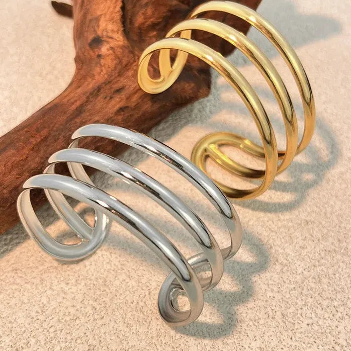 Vintage Hollow Out Stainless Steel C-Shape Wide Open Punk Bangle Bracelet Female