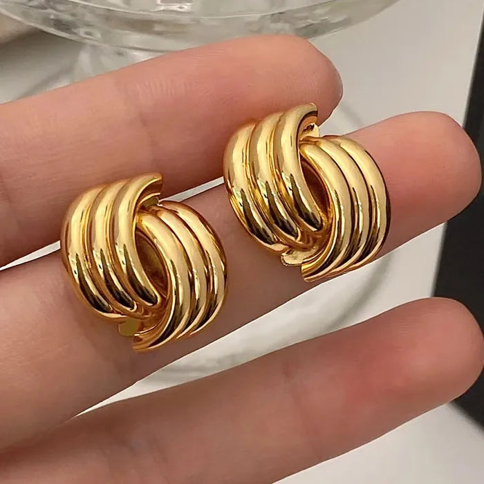 Vintage Glossy Three-Layer Textured Knot Zinc Alloy Stud Earrings for Women