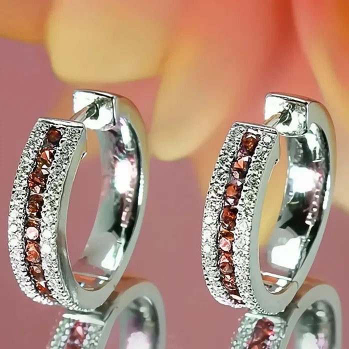 Silver Hoop Earrings with Blue Cubic Zirconia Geometric Design for Women