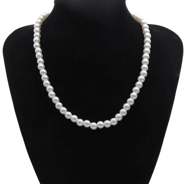Men's Trendy White Imitation Pearl Beaded Short Choker Necklace 2026