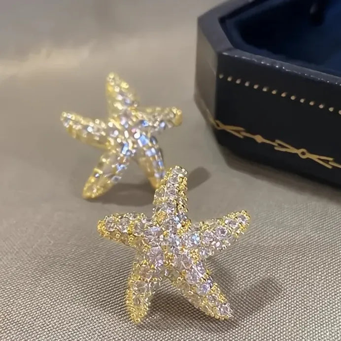 Gold Star Cubic Zirconia Stud Earrings for Women Wedding & Party