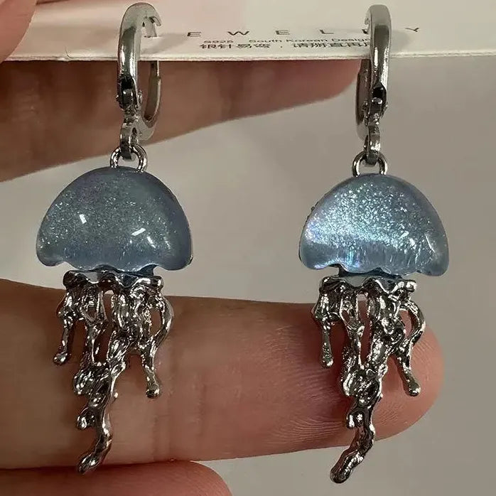 Blue Jellyfish Ocean Pendant Drop Earrings for Women Girls Jewelry Gift