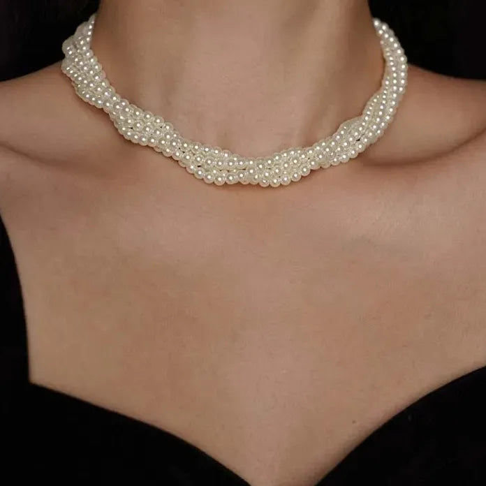 Vintage Multilayer Imitation Pearl Choker Necklace Women Wedding Jewelry Gift