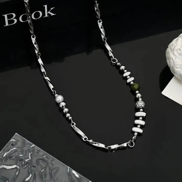 Punk Stainless Steel Irregular Beaded Splicing Circle Choker Necklace Men Hiphop Jewelry