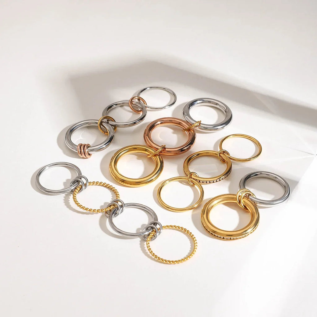 Stackable Two-Color Multilayer Four-Ring Stainless Steel CZ Zircon Jewelry Set Hypoallergenic