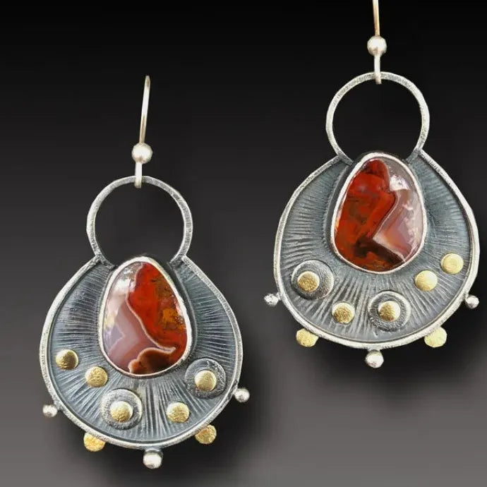 Vintage Bohemian Resin Inlaid Drop Earrings for Men and Women Gift