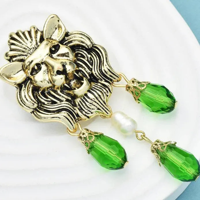 Vintage Lion Tassel Brooch Animal Head Party Gift Unisex Accessory