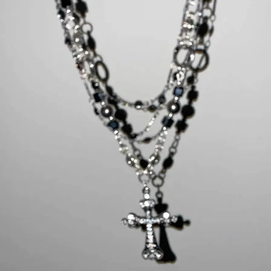 Punk Hiphop Black Cross Pendant Necklace Y2K Gothic Rhinestone Jewelry
