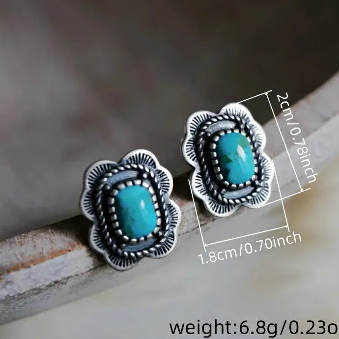 Retro Geometric Flower Imitation Turquoise Earrings for Women Wedding Jewelry Gift