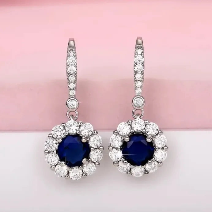 Deep Blue Geometric Cubic Zirconia Dangle Earrings for Women Party