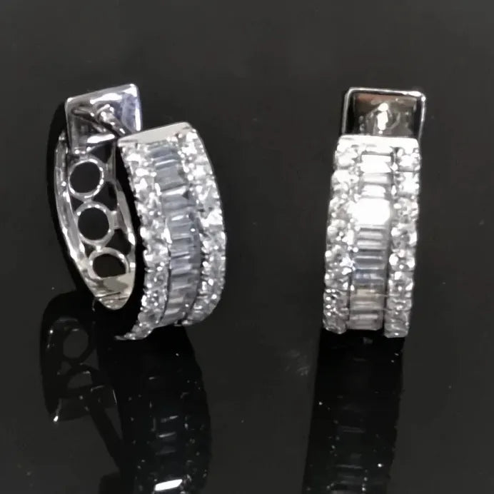 Elegant Classic Silver Geometric Cubic Zirconia Hoop Earrings for Women