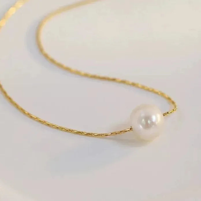 Elegant Freshwater Pearl Collarbone Necklace 18K Gold Plated Clavicle Choker Jewelry