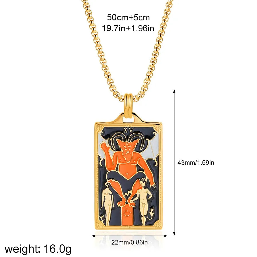 Vintage Gold Plated Stainless Steel Tarot Card Pendant Necklace for Women Punk