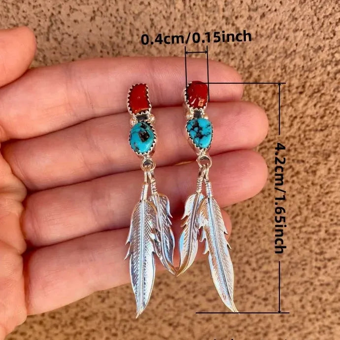 Bohemian Retro Turquoise Drop Earrings Zinc Alloy Stone Pendant Jewelry Gift