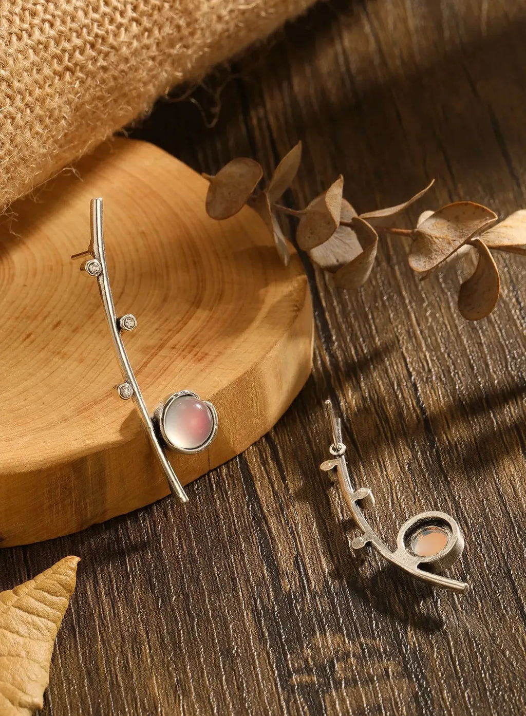 Bohemian Moonstone Long Drop Earrings Retro Tree Branch Pendant Jewelry Gift