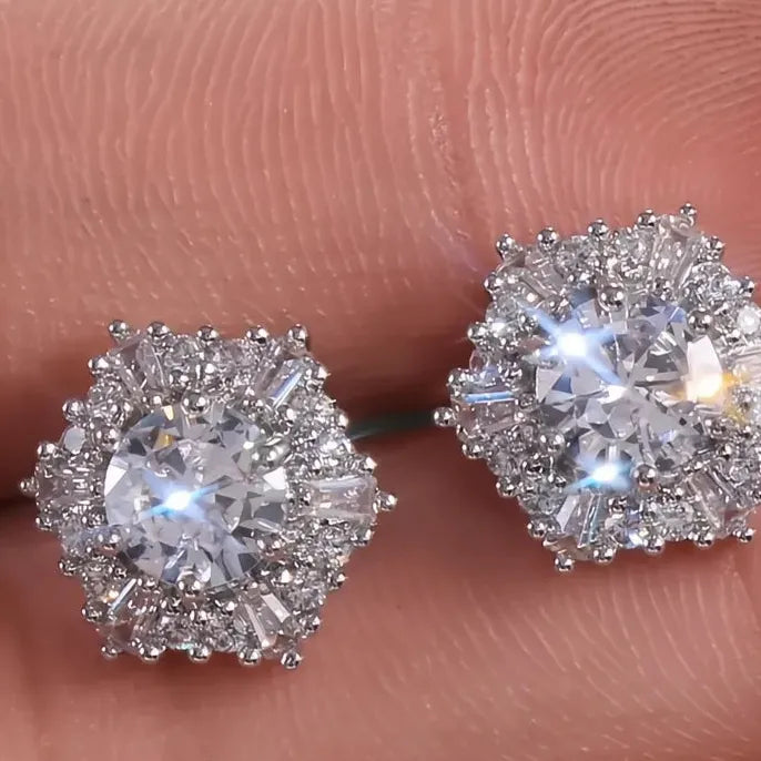 Hexagonal Cubic Zirconia Stud Earrings for Women Wedding Party Jewelry