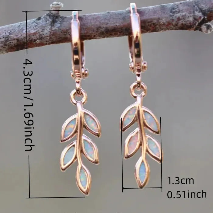 Rose Gold Dripping Oil Leaves Earrings Women Zinc Alloy Geometric Party Jewelry