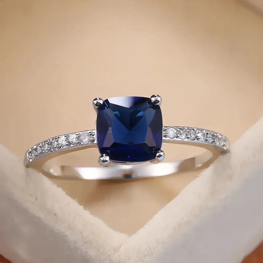 Women’s Engagement Ring Brass Cubic Zirconia Wedding Anniversary Gift 4 Colors Blue Series