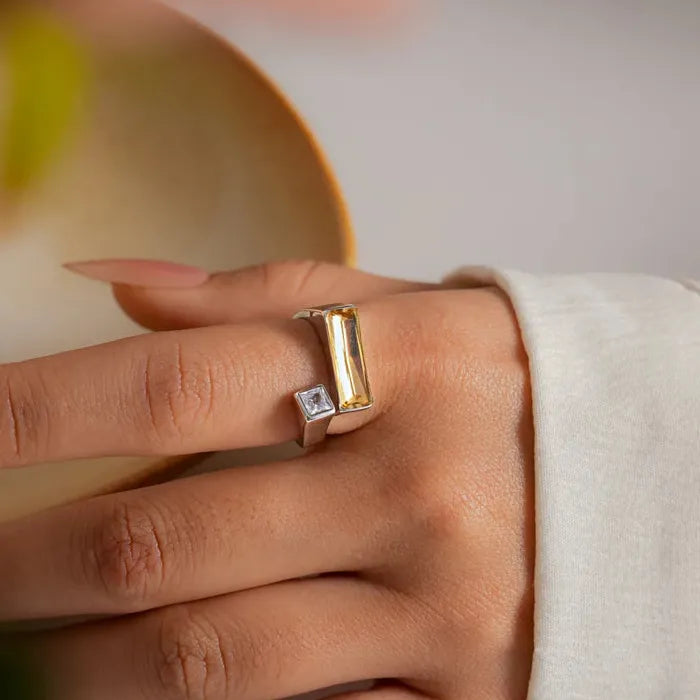 Adjustable Luxury Gold Zircon Geometric Square Ring for Women Party Jewelry Gift