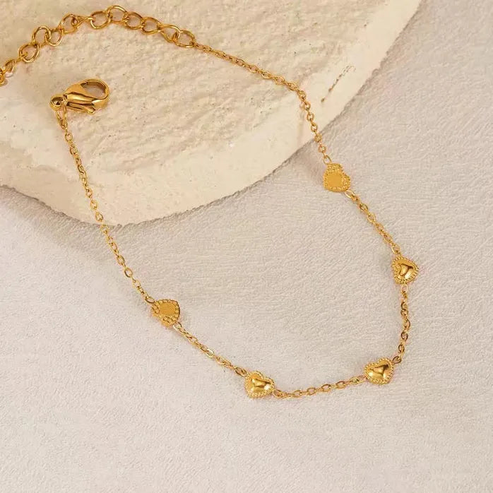 Stainless Steel Heart Beaded Pendant Bracelet for Women Gold Love Jewelry