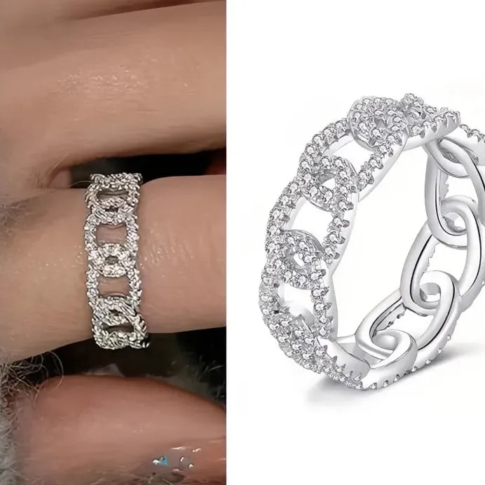 Cubic Zirconia Chain Link Wedding Ring for Women – Elegant Jewelry