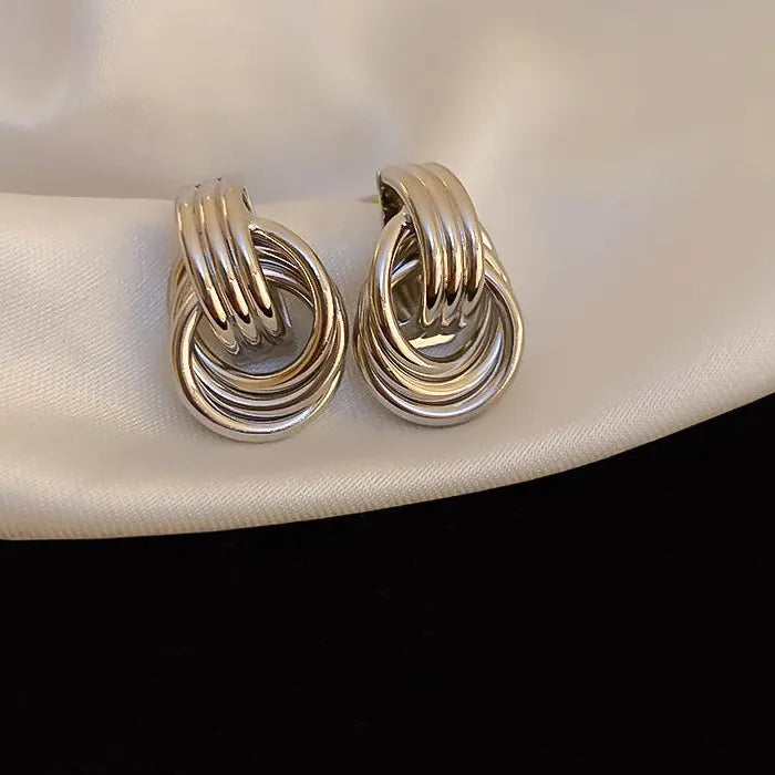 Three Layer Small Circle Knot Stud Earrings Zinc Alloy Gold Punk Jewelry