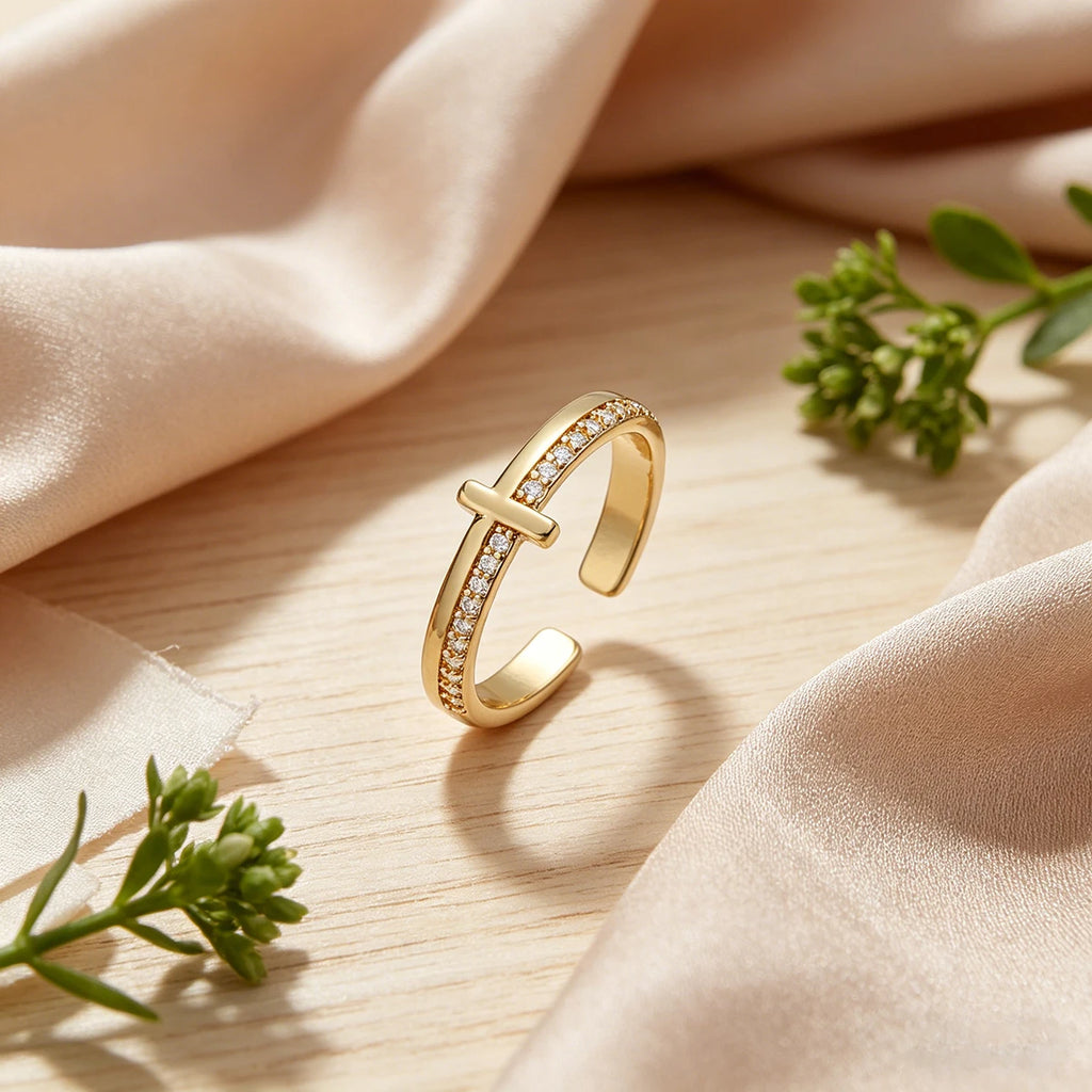 Gold Plated Geometric Cubic Zirconia Opening Ring for Women Wedding Jewelry 2026