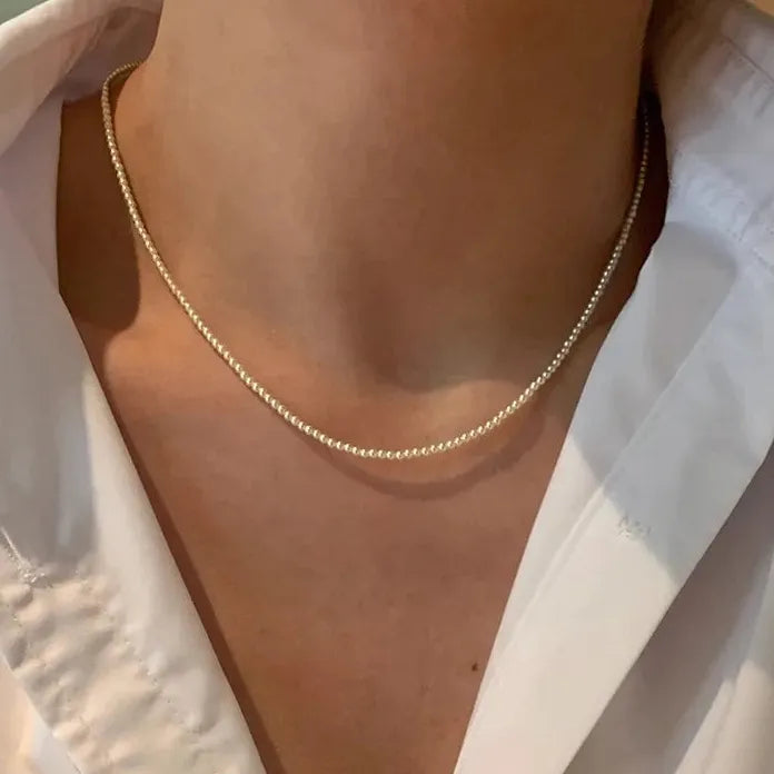 2026 Fine Round Glass Pearl Necklace with Zinc Alloy Thin Clavicle Chain