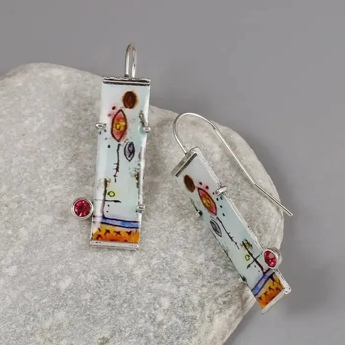 Vintage Red Cubic Zirconia Dangle Earrings Silver Plated Alloy Jewelry Daily Wear