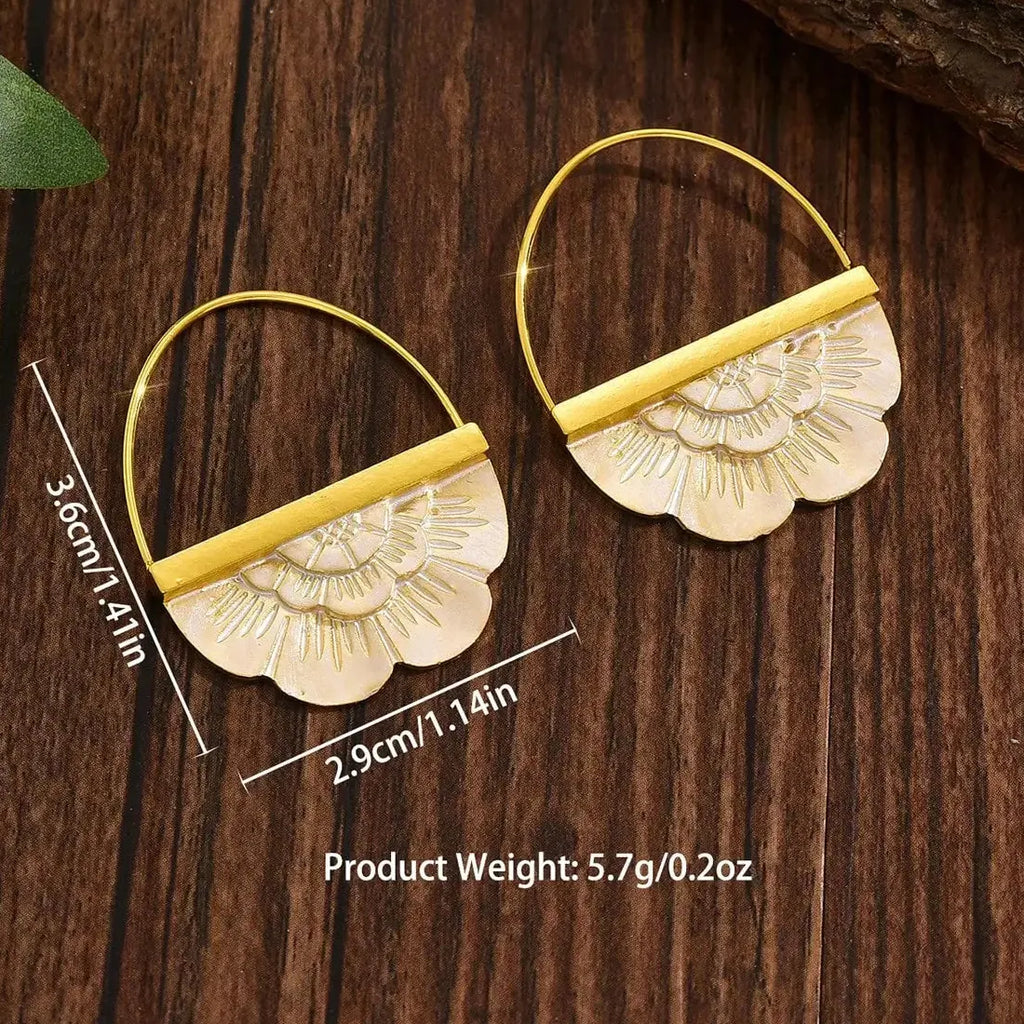 Vintage Copper Fan Pendant Drop Earrings for Women Beach Vacation Jewelry
