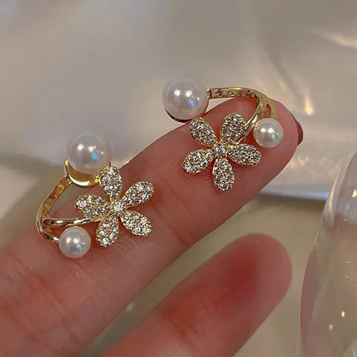 Pearl Rhinestone Flower Drop Earrings Zinc Alloy Crystal Jewelry Light Luxury