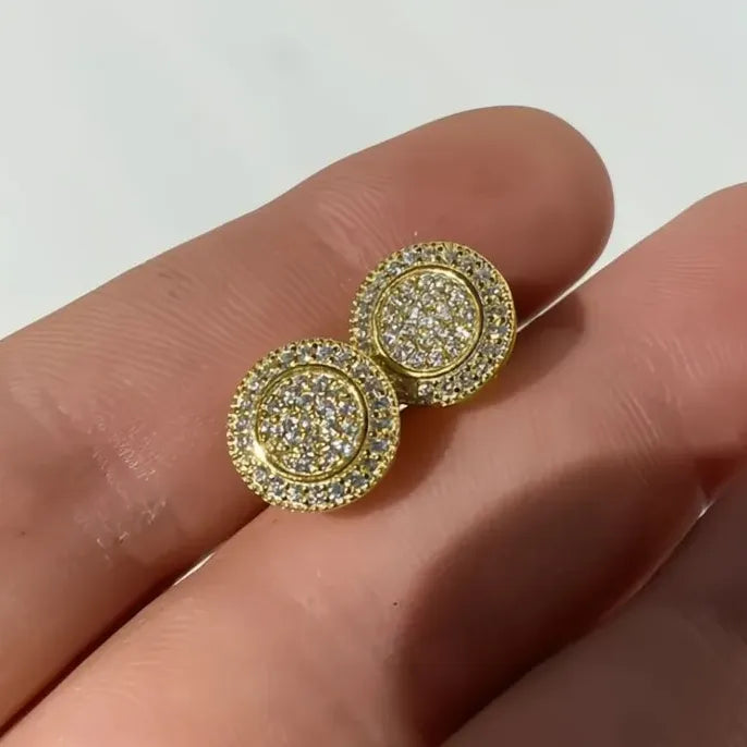Gold Color Round Cubic Zirconia Stud Earrings for Women, Full Paved Fashion Jewelry