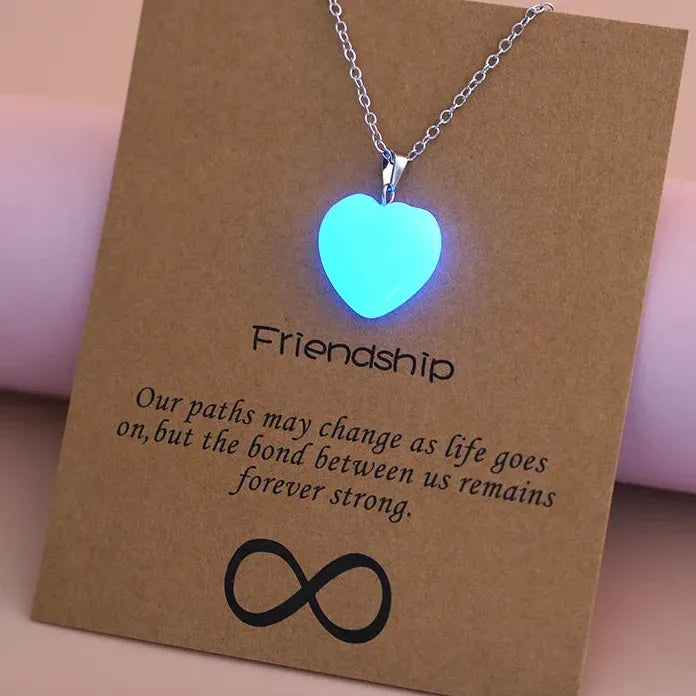 Blue Luminous Heart Pendant Necklace Glow in Dark Couple Jewelry Gift